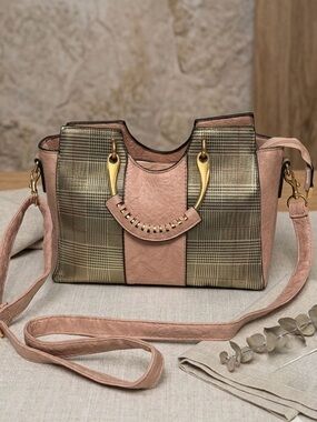 Blush Pink Plaid Accent with unique handles Women’s Shoulder Bag